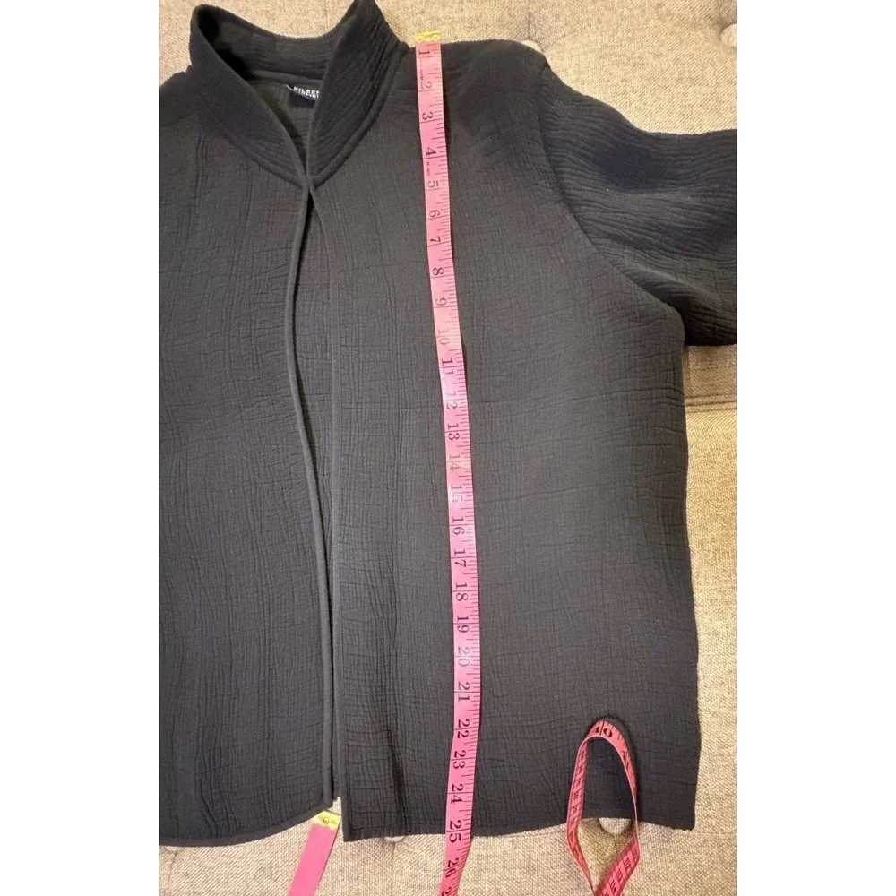 Eileen Fisher Silk Blend Crinkle Textured Open Front‎ Jacket Cardigan Black M